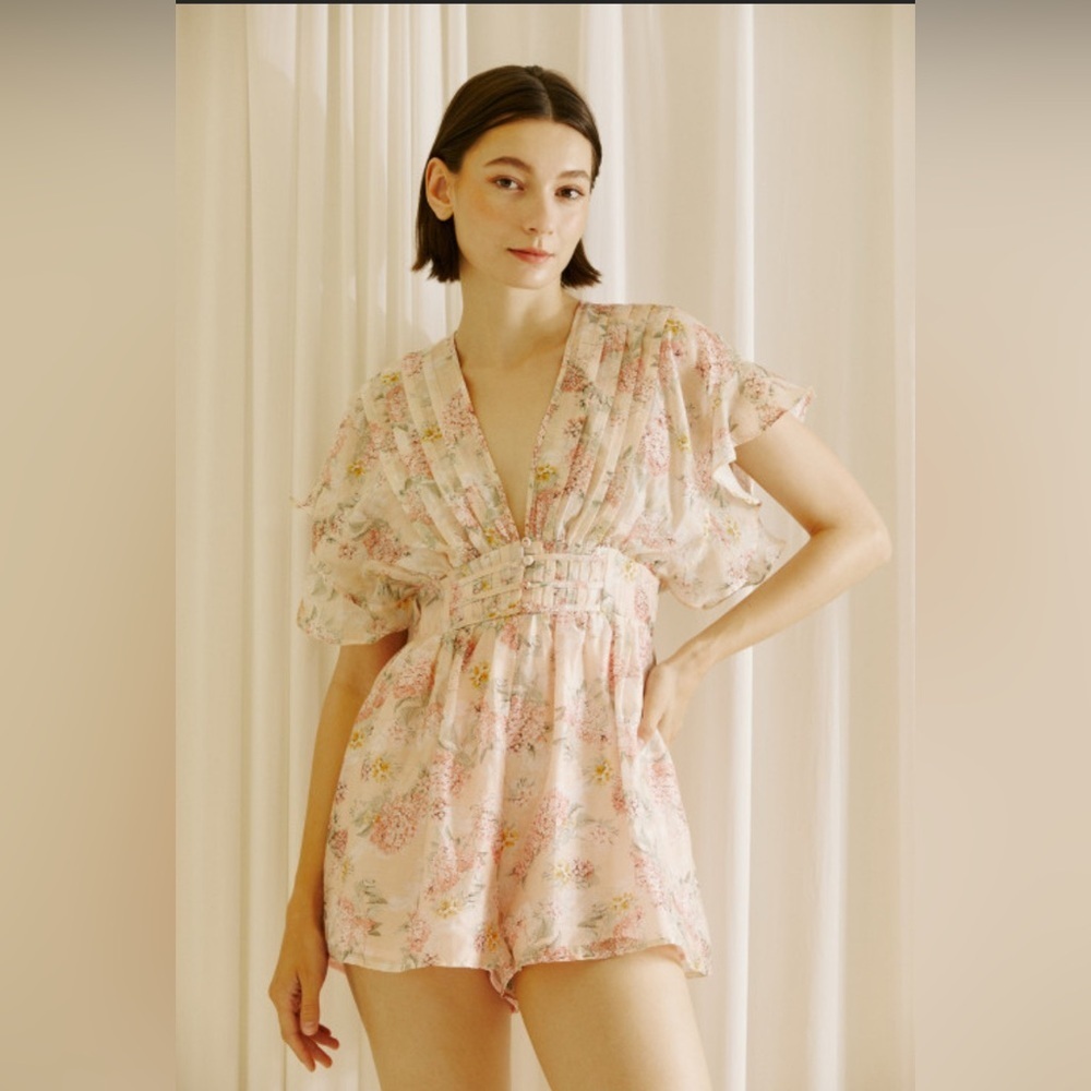 NWT STORIA Remembering Spring Floral Pleated Romper~Blush~Size M - Picture 1 of 15